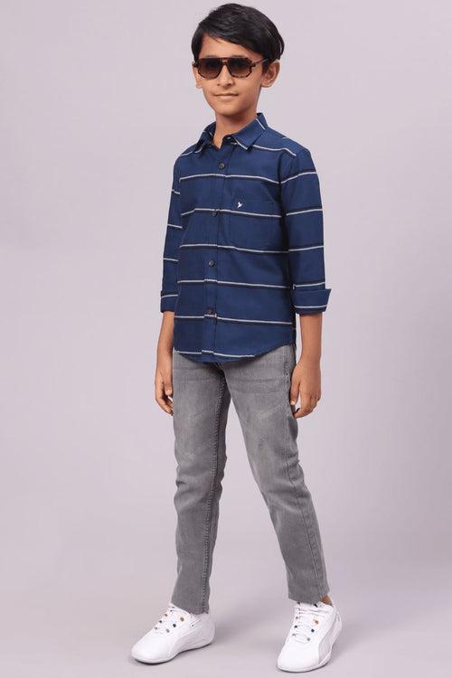 KIDS - Royal Blue Horizontal Stripes -Full-Stain Proof Shirt