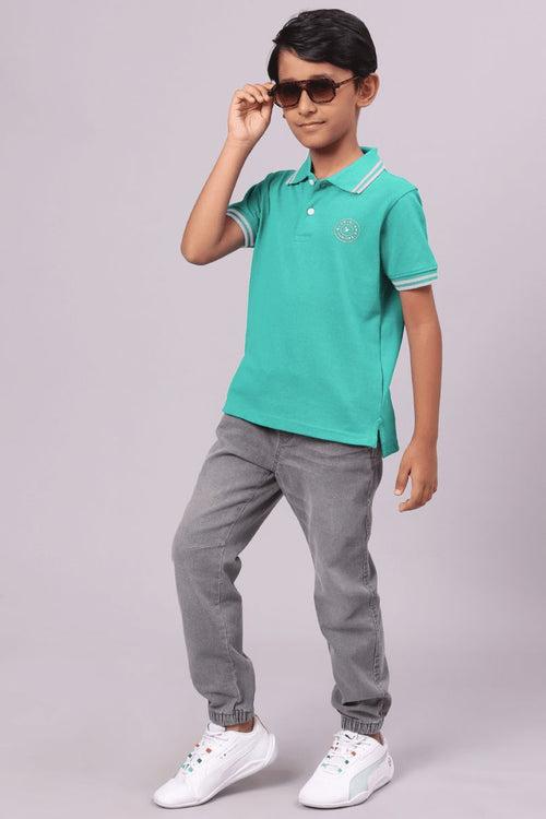 KIDS - Mint Green Solid Tshirt - Stain Proof