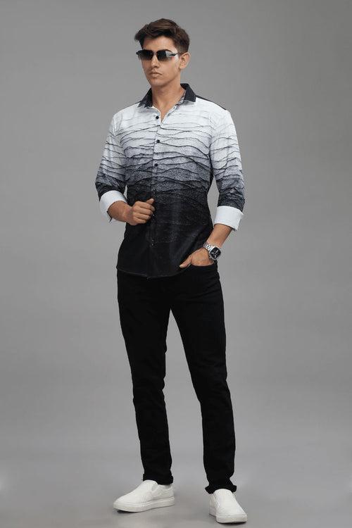 Black Wave Printed Shirt - Full - Wrinkle Free