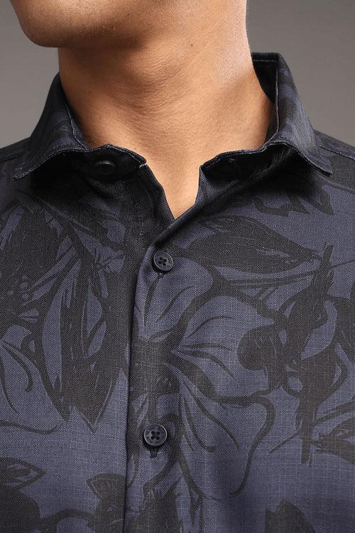 Blue & Black Floral Printed Shirt -Half- Wrinkle Free