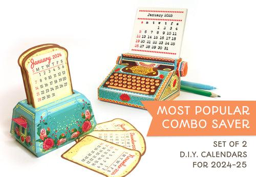 MOST POPULAR 2024 Combo Saver: Mini Toaster and Typewriter Desk Calendars - set of 2 DIY Paper Craft Kits