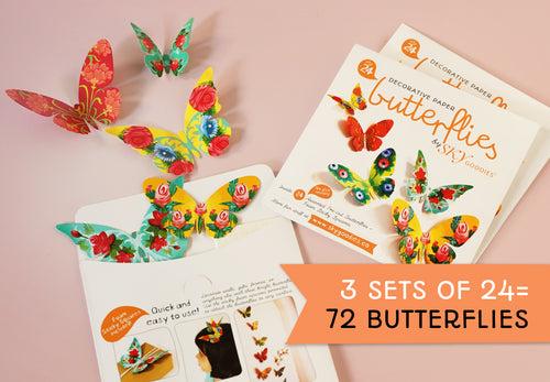 3 packs of 24 Decorative Paper Butterflies = 72 Butterflies