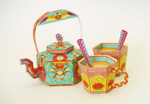 Chai Kettle & Cups: Set of 3 Boxes DIY Paper Craft Kit