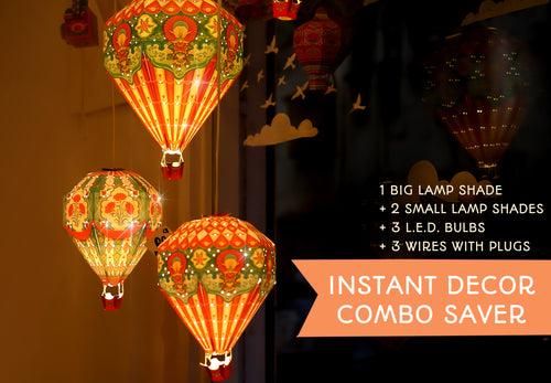 Instant Decor Combo Saver: 3 Hot Air Balloon Paper Lamps + Bulbs + Wires