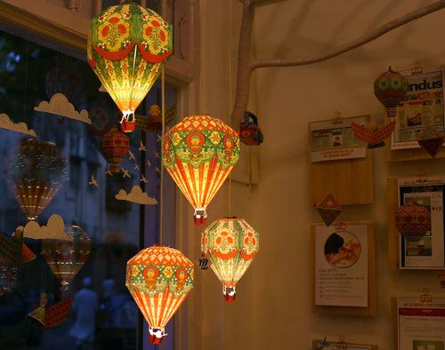 Instant Decor Combo Saver: 3 Hot Air Balloon Paper Lamps + Bulbs + Wires