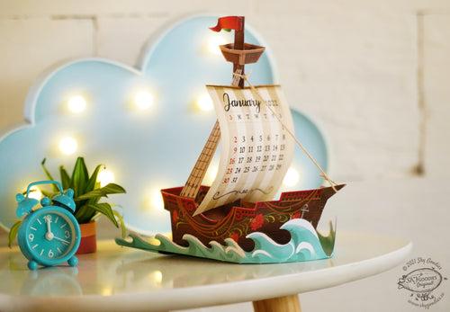 Adventure Ship Desk 3D Calendar 2024 & 2025 DIY Paper Craft Kit