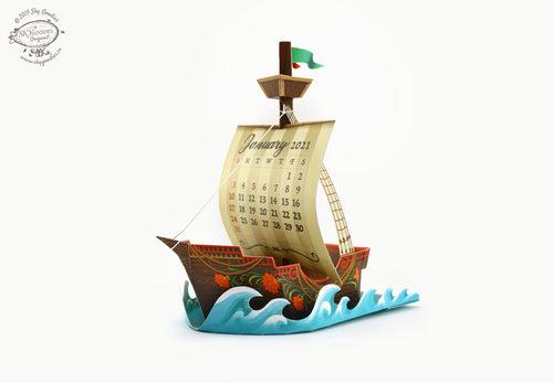 Adventure Ship Desk 3D Calendar 2024 & 2025 DIY Paper Craft Kit