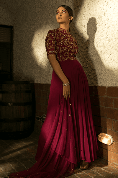 <b>SANYA GULATI</b><br>Burgundy High Neck Gown