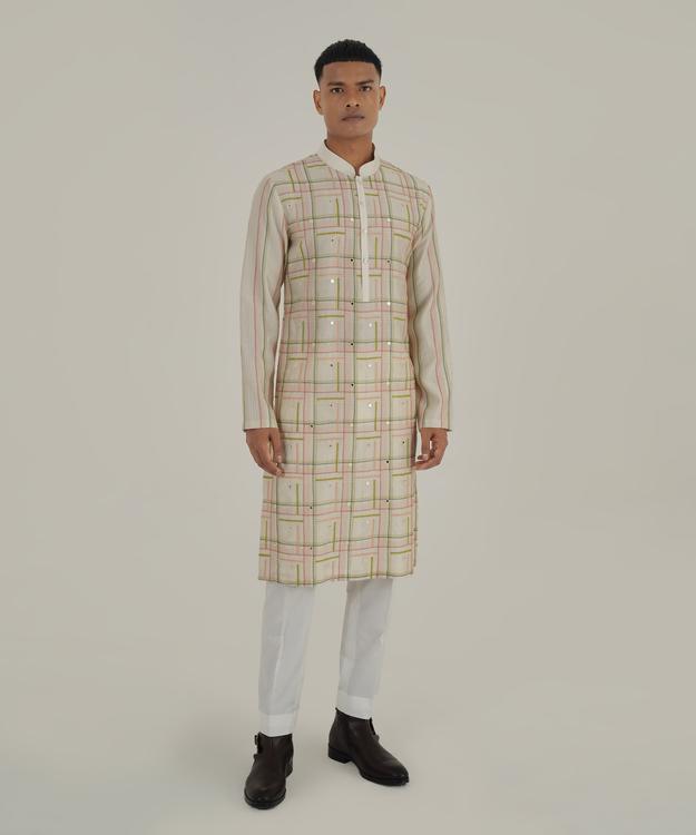 Geometric Embroidery Kurta Set with Mirror Work