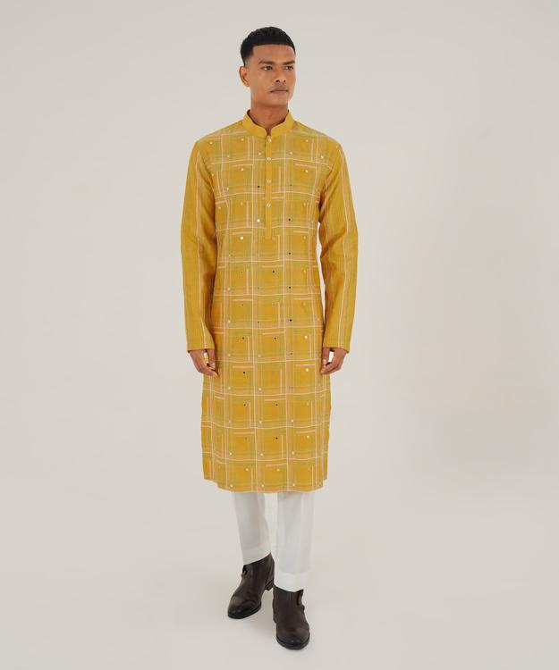 Geometric Embroidery Kurta Set with Mirror Work