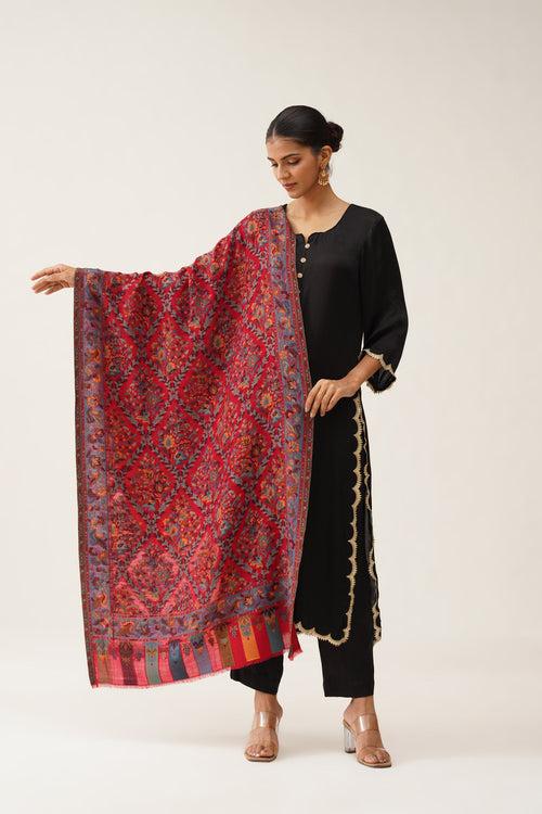 Damini Red Woollen Kaani Shawl