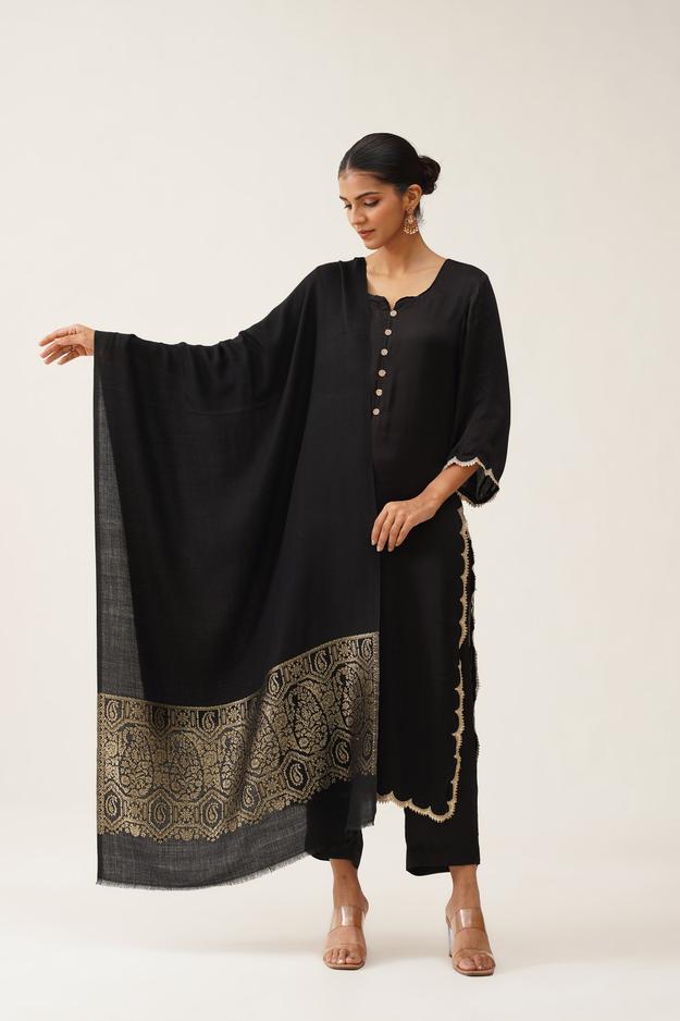 Black Woollen Shawl With Lurex