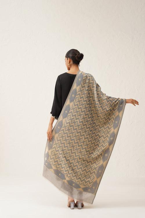 Ikat Grey Lurex Woollen Shawl