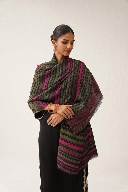 Zig Zag Lurex Woollen Stole