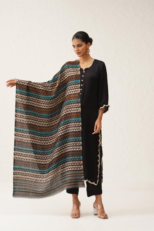 Negar Zig Zag Woollen Lurex Stole