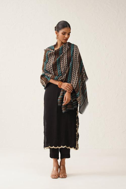 Negar Zig Zag Woollen Lurex Stole