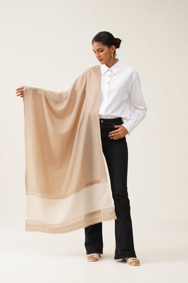 Beige Herringbone Lurex Stole