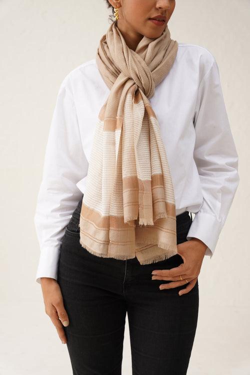 Beige Herringbone Lurex Stole