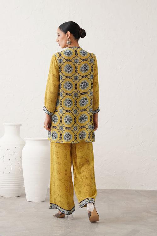 Mosaic Yellow Printed Crepe Matching Set