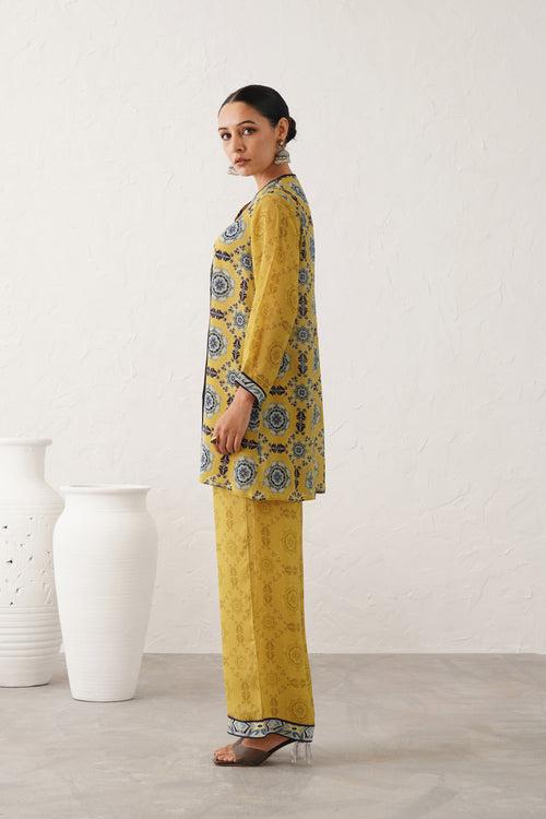 Mosaic Yellow Printed Crepe Matching Set