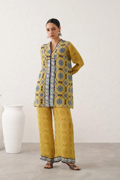 Mosaic Yellow Printed Crepe Matching Set