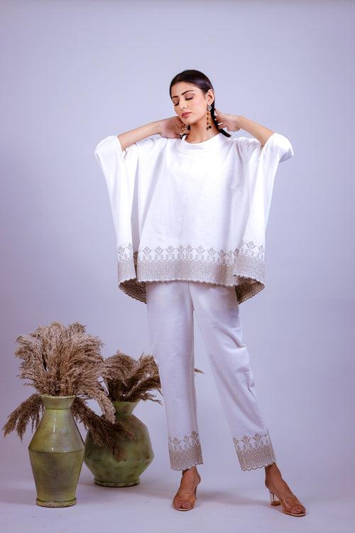 Royal White Embroidered Kaftaan Co-ord Set