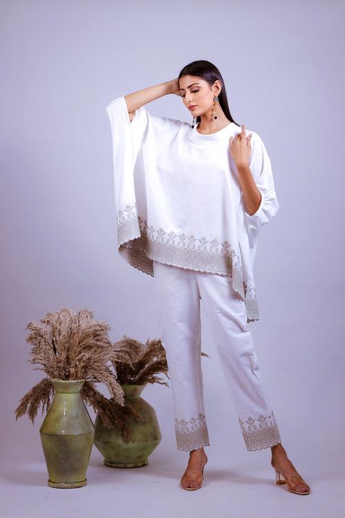 Royal White Embroidered Kaftaan Co-ord Set