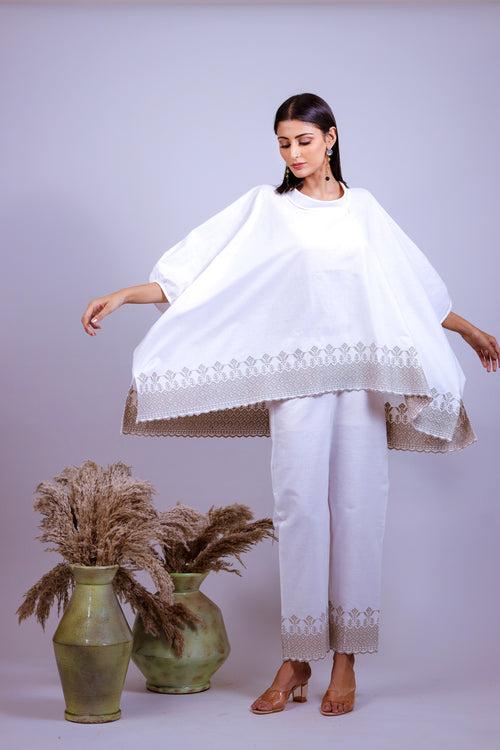 Royal White Embroidered Kaftaan Co-ord Set