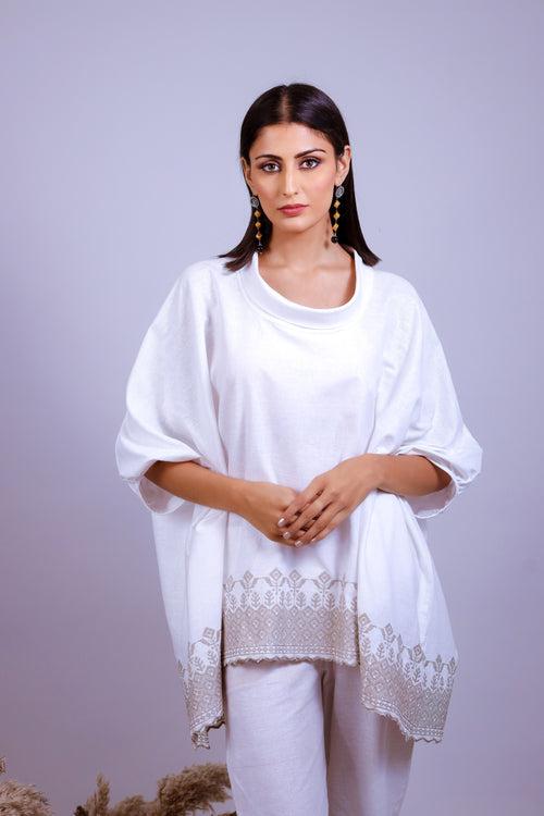 Royal White Embroidered Kaftaan Co-ord Set