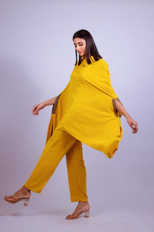 Mustard Yellow Hand Embroidered Kaftaan Co-ord Set