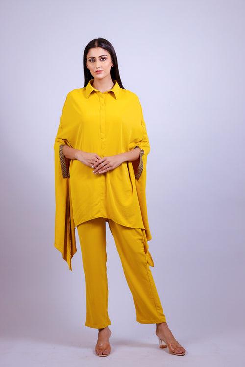 Mustard Yellow Hand Embroidered Kaftaan Co-ord Set