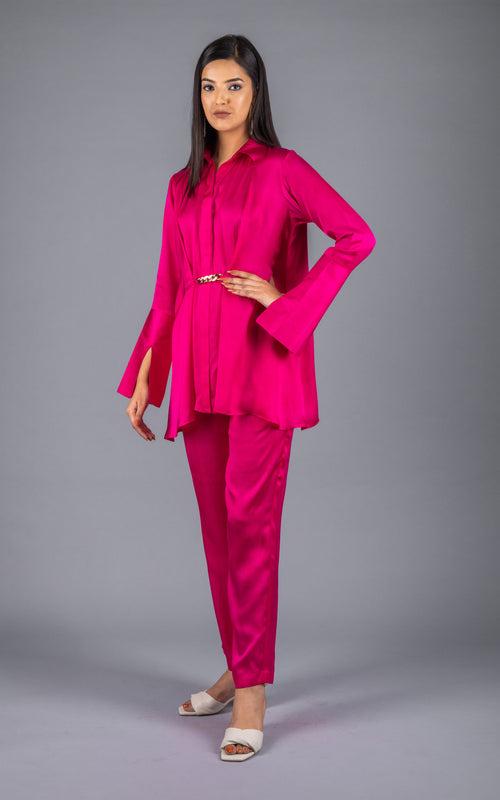 Magenta Satin Plain Co-ord Set