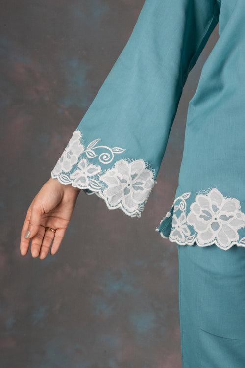 Carolina Blue Embroidered Cotton Co-ord Set