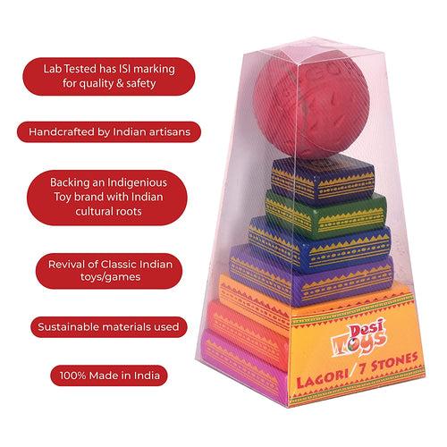 Lagori Pitthu Game | Combo Pack Of 10 | Handcrafted Seven Stones with a Ball | for 8 Years & Up | Multicolor | Traditional Indian Sitoliya | Classical & Nostalgic | Outdoor Games | Birthday Return Gift Pack for Kids & Family