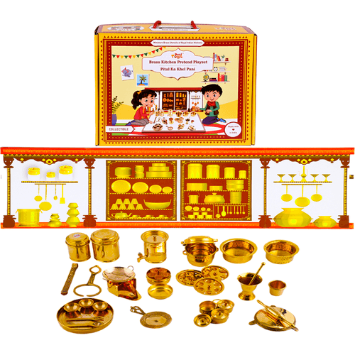 Premium Brass Miniature Pretend play Kitchen set / Cooking Set, Brass Bhatukli Set ,Collectible