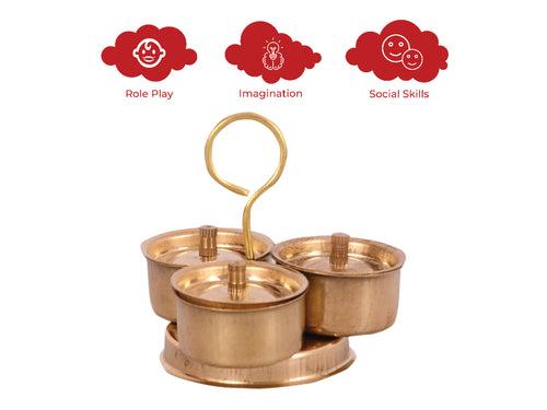 Brass Miniature Pretend Playset Trimukh, Collectible