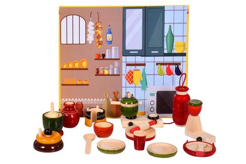 Khel Pani / Wooden Cooking Set / Kitchen Set  for Kids , 15 Pieces Toy set