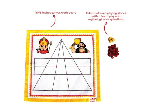 Maa Kali Goats & Tigers/Bagh Bakri, Classic Strategy Board Game with Canvas Fabric Board, Based on Indian Mythological Story