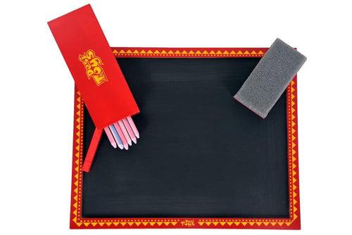 Wooden Framed Slate Board with Pencils & Duster