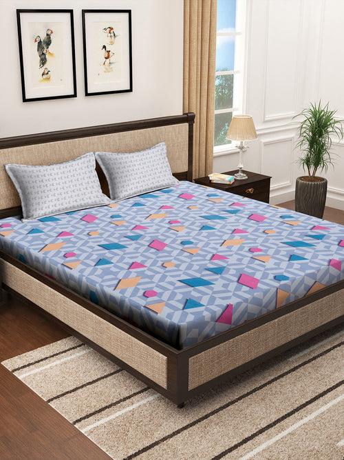 Klotthe Multicolor Geometric 300 TC Cotton Blend Double Bedsheet with 2 Pillow Covers