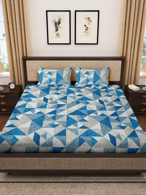 Klotthe Multicolor Geometric 400 TC Pure Cotton Super King Double Bedsheet with 2 Pillow covers