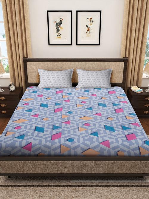 Klotthe Multicolor Geometric 300 TC Cotton Blend Double Bedsheet with 2 Pillow Covers