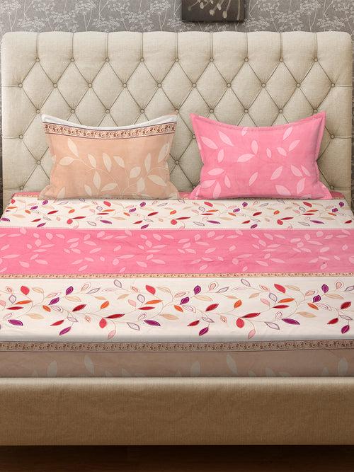 KLOTTHE Multicolor Elasticated Floral 210 TC Cotton Super King Double XL Bedsheet with 2 Pillow Covers (274X274)