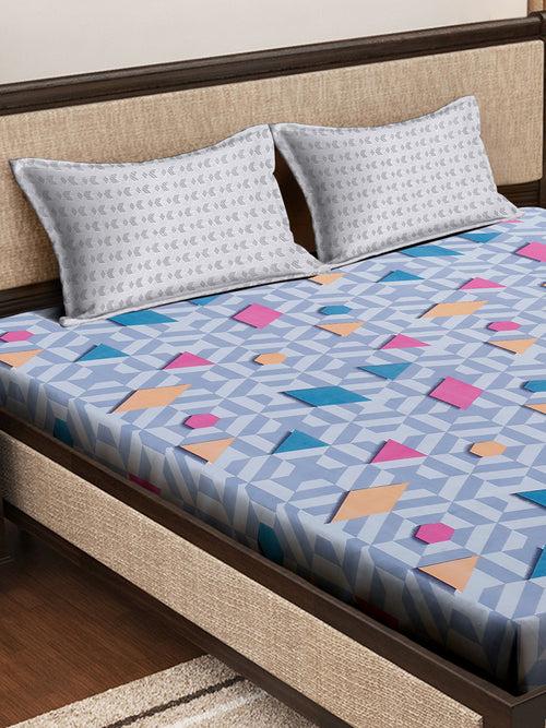 Klotthe Multicolor Geometric 300 TC Cotton Blend Double Bedsheet with 2 Pillow Covers