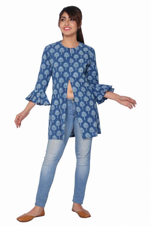 Blue Hand Block Print Cotton Kurti