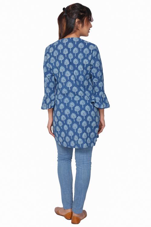 Blue Hand Block Print Cotton Kurti