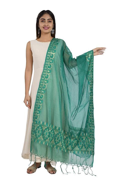 Green Resham Silk Pure Banarasi Dupatta