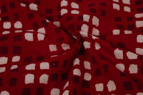 Red Sanganer Block Print Cotton Fabric