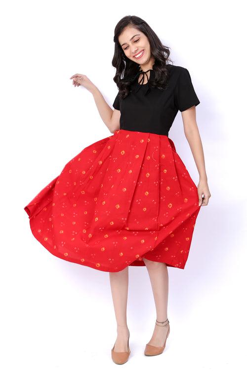Red And Black Bandhani Cotton Dress