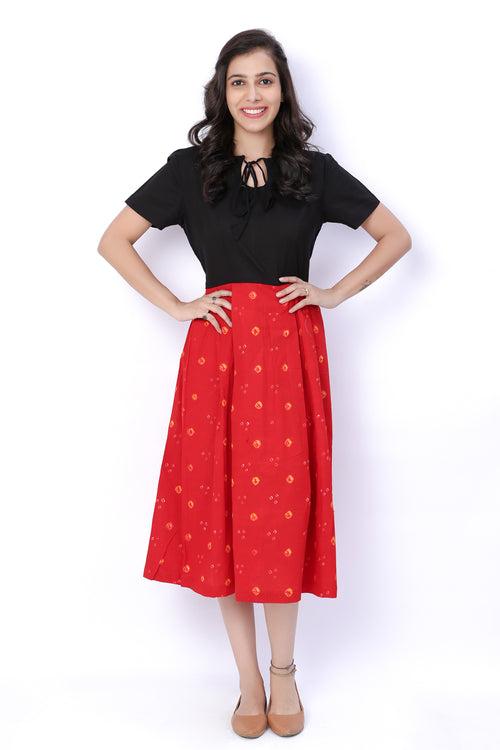 Red And Black Bandhani Cotton Dress